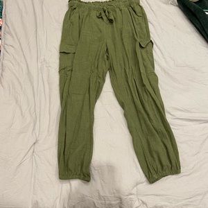 Army green ankle joggers- elastic waist and ankles. 4 pockets